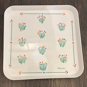 Vintage Giannini melamine tray, white, bunches of flowers, 11x11”,made in Italy